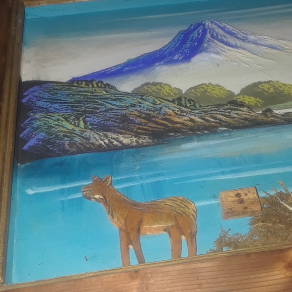 Vintage AMAZING painting made with tree bark, etc - Picture 2 of 8